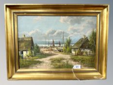 C Werner : A fishing village, oil on canvas,