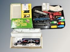 A group of die cast vehicles including Corgi limited edition tram lines, 00 gauge locomotive,