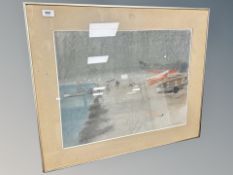 Danish School, Unloading the day's catch, charcoal and crayon,