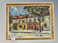 Danish School, Figures in a street, impasto on board,