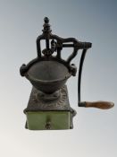 A 19th centruy French Peugeot Freres cast iron coffee grinder,