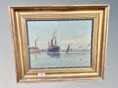 Emmil Poulph : Boat in a harbour, oil on canvas,