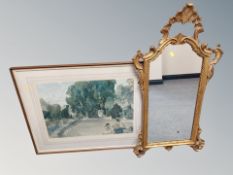 A 19th century gilt and gesso mirror together with a limited edition print after SIr William