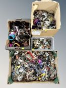 Three boxes of costume jewellery, bangles, sunglasses,