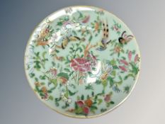 A 19th century Canton porcelain celadon glaze famille rose plate,