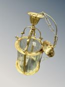 An Edwardian style brass cylindrical hall light