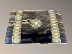 A 19th century coromandel mother of pearl and brass mounted desk blotter,