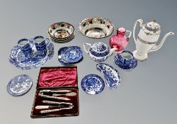 Approximately fifteen pieces of blue and white china, Copeland Spode Italian,