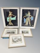 Three 19th century hand coloured engravings of Newcastle and two further Eastern pictures