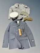 A German tunic together with a reproduction hat and medals, RAF jacket, cap,