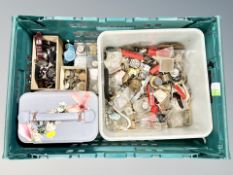 A group of horology items, watch cases and parts,