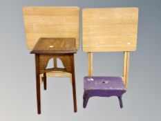A pair of folding pine tables, Edwardian plant stand,