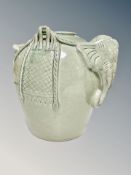 A crackle glazed earthenware elephant vase,