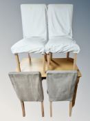 A contemporary pine dining table and set of six chairs