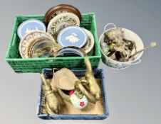 Two crates of collector's plates, Wedgwood jasper ware christmas plates,