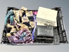 Three contemporary jewellery boxes and a quantity of silk scarves