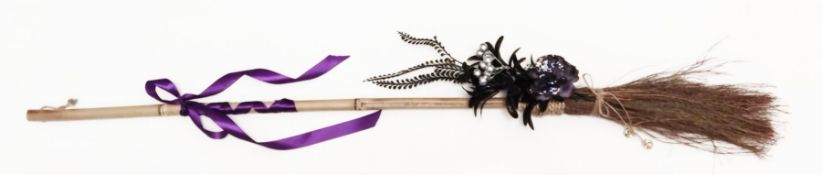 A hand decorated pagan straw Besom and a group of herbal products etc