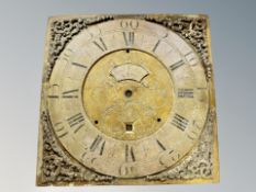 A 19th century brass longcase clock dial signed Benjamin Barlow, Ashton,