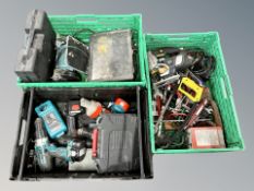 Three crates of hand and power tools