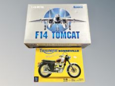 An Armour Collection 1:48 F 14 concat jet together with a further Newray Triumph Bonneville 1:6