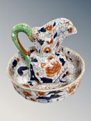 A 19th century Ironstone Imari wash jug and basin