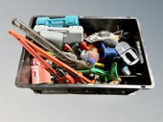 A box of hand and power tools,
