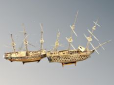 Two scratch built model galleons,