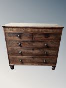 A Victorian mahogany five drawer chest,