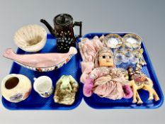 A Maling lustre gondola bowl, Radford frog dish and further vase,