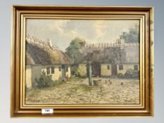 C Veilso : Courtyard with chickens, oil on canvas,