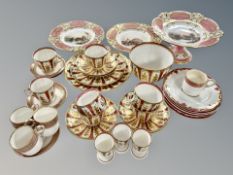 Thirty six pieces of Davenport pink and gilt tea,