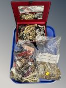 Two bags and a box of contemporary costume jewellery