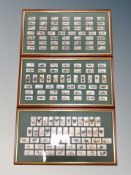Three framed montages of cigarette cards,
