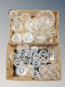 Two boxes of 20th century crystal, fruit bowls, vases, wine glasses,