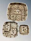 Three Royal Copenhagen studio pottery graduated dishes,