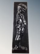 A Danish cast and painted metal relief plaque depicting a boy,