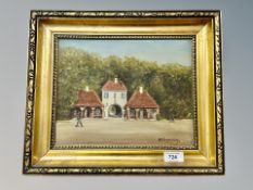 Danish school : figures by a building, oil on canvas,