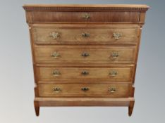 A 19th century Danish oak chest of five drawers,