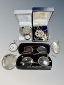 A gold plated leaf pendant on chain, silver antique circular brooch, antique locket,