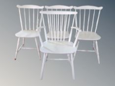 A set of four painted pine spindle backed chairs