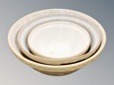 Three graduated Mason Cash and Co glazed ceramic mixing bowls,