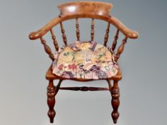 A stained elm smoker's chair and further pair of carver chairs