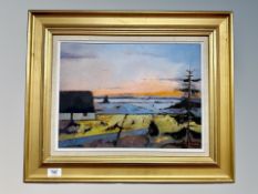 T Graae : Farmland at sunset, oil on board,