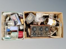 Two boxes containing electrical components, tools,