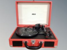 An Akai portable record player