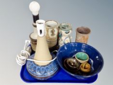 A tray of Danish pottery lamp bases, vases,
