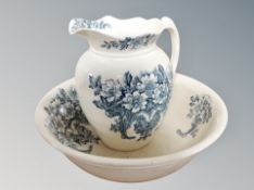 A 19th century transfer printed wash jug and basin
