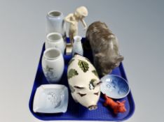 Four Royal Copenhagen and Bing and Grondahl vases, further ashtray and pin dish,