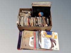 A box of vinyl lps and 45's, compilations, Johnny Cash,
