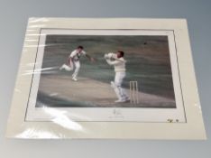 A limited edition cricket print depicting Ian Botham at the ashes test in 1981,